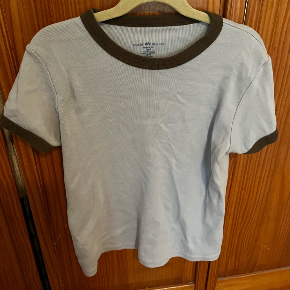 Brandy Melville Blue and Brown Ringer Tee